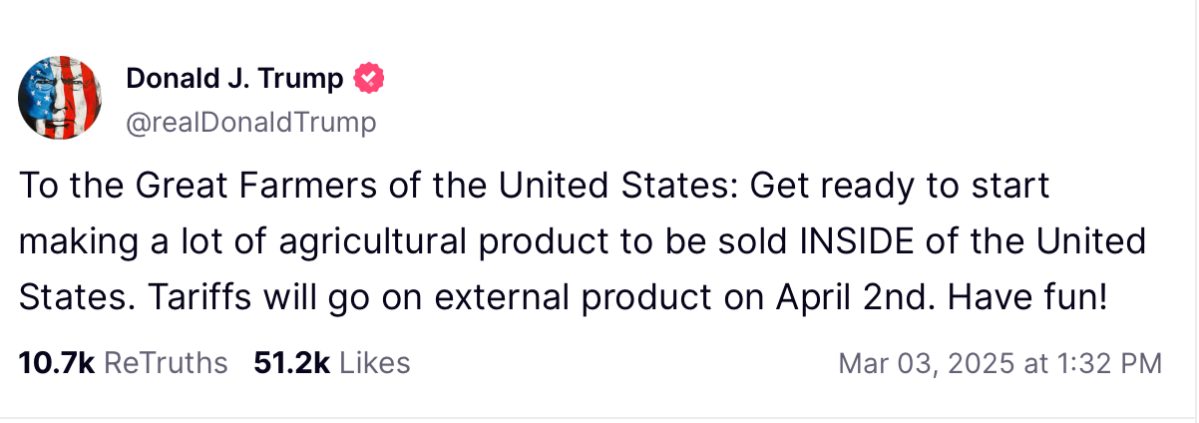 Donald Trump Truth Social tariff post